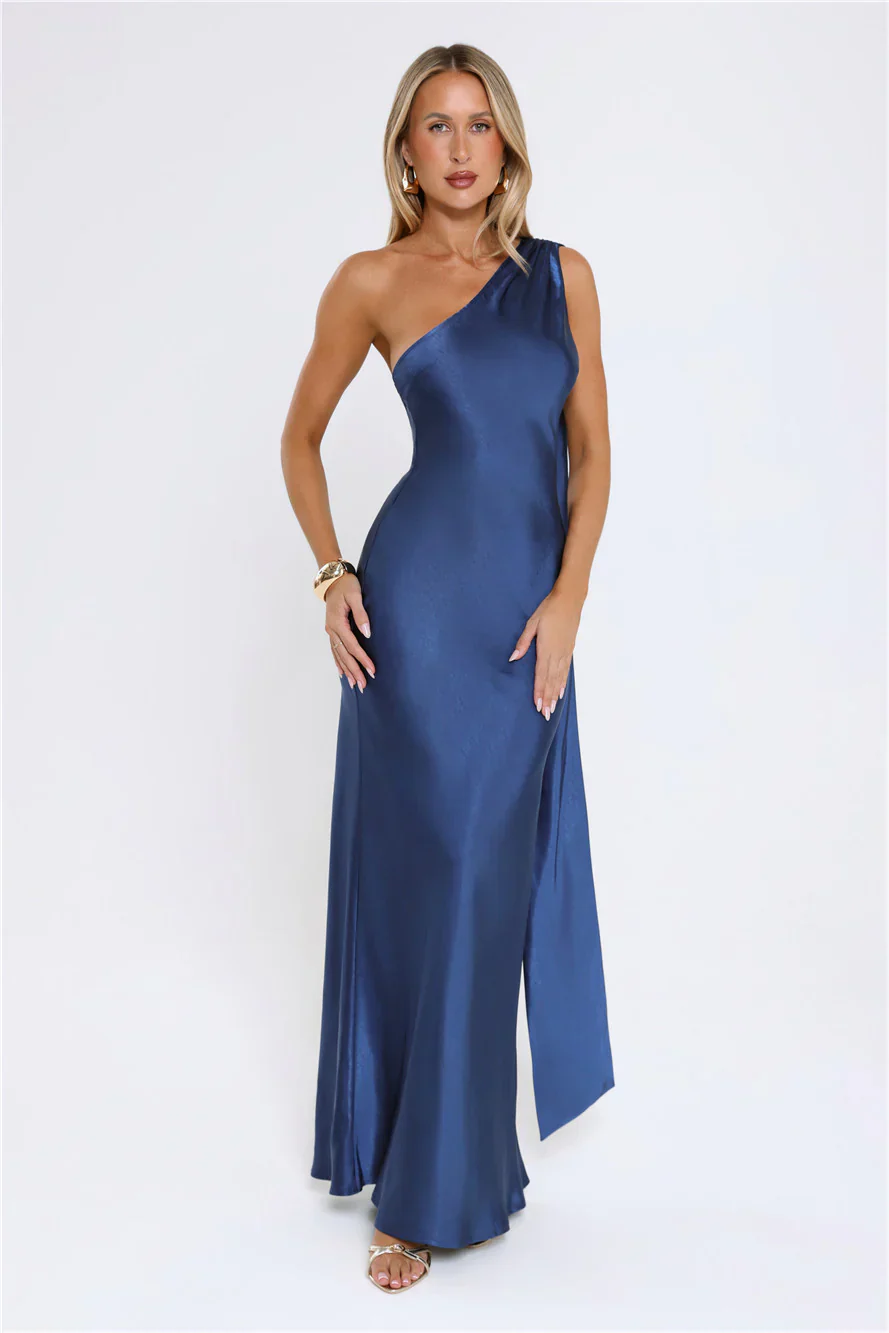 The Diamond Soirée Halter Satin Maxi Dress Navy