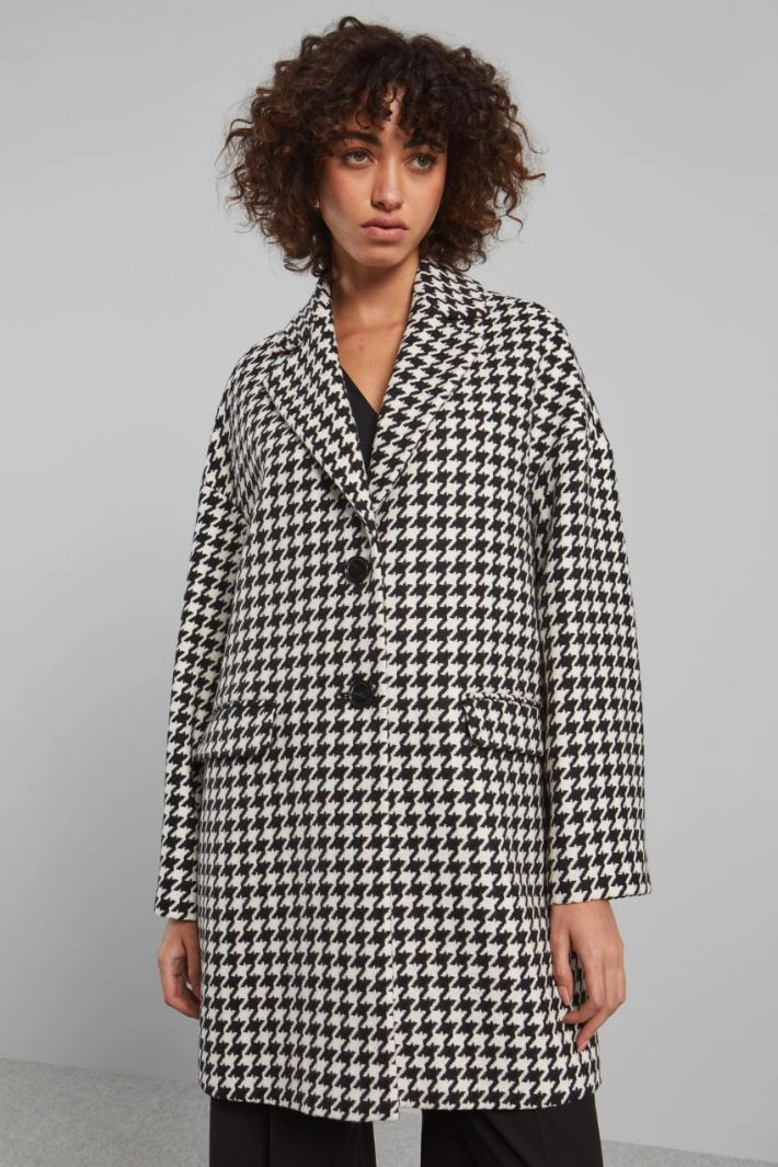 Oversized houndstooth coat - BLACK WHITE