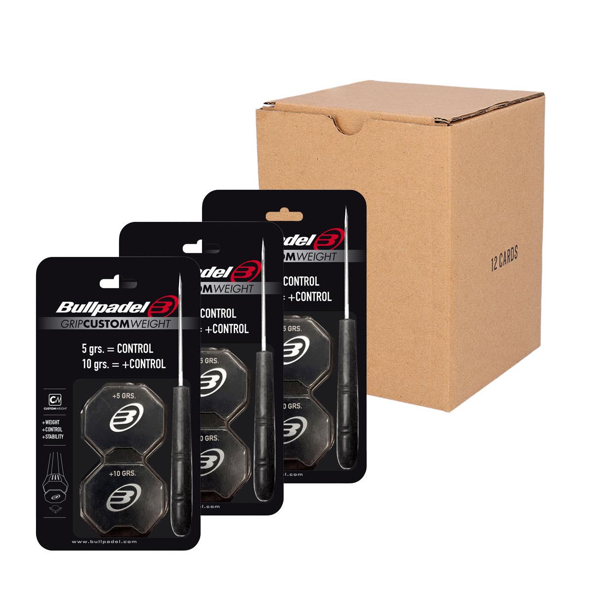BOX 12 PCS - BLISTER (2 PCS) GRIP BULLPADEL CUSTOM WEIGHT BLACK
