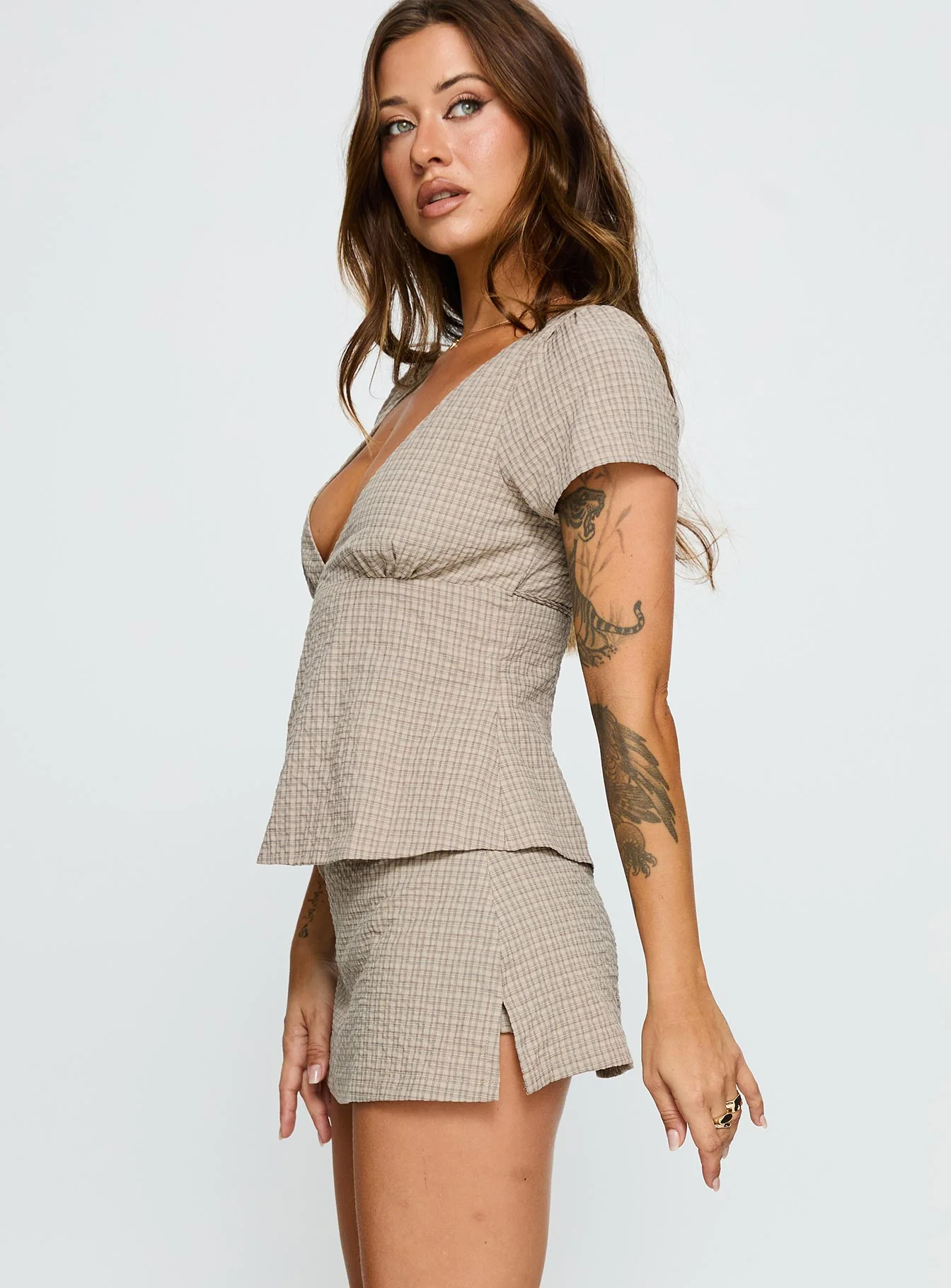 Emmilou Wrap Set Brown Check