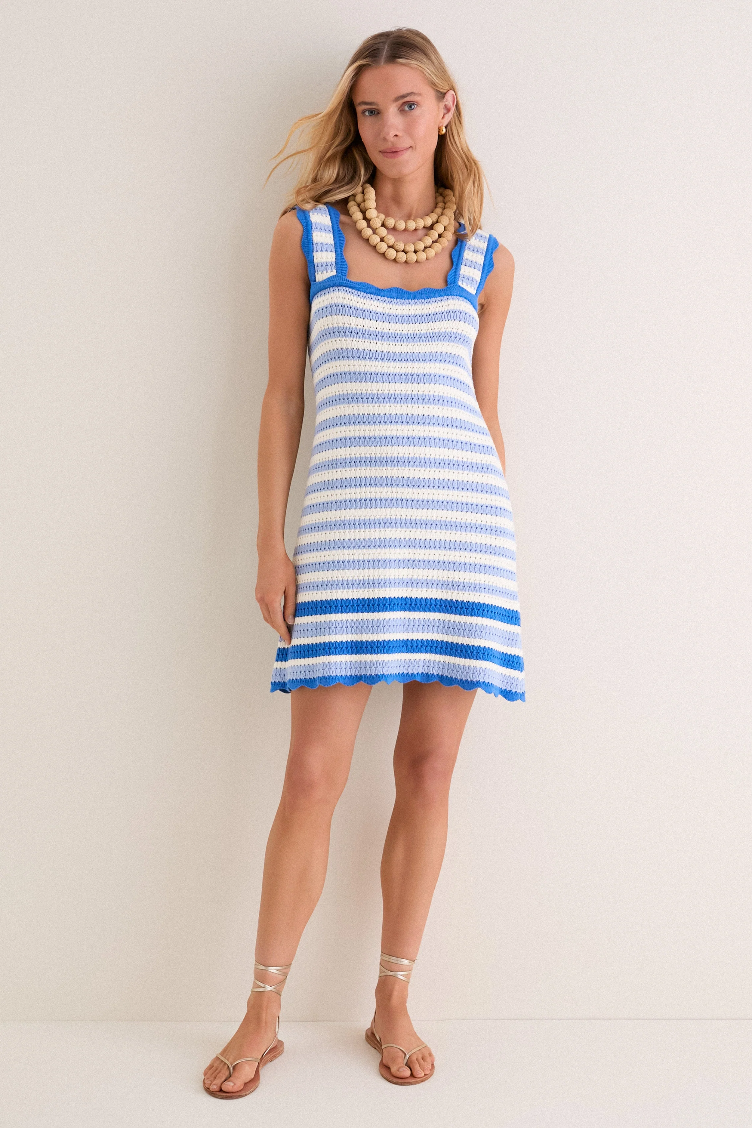 Ocean Stripe Crochet Brookside Mini Dress