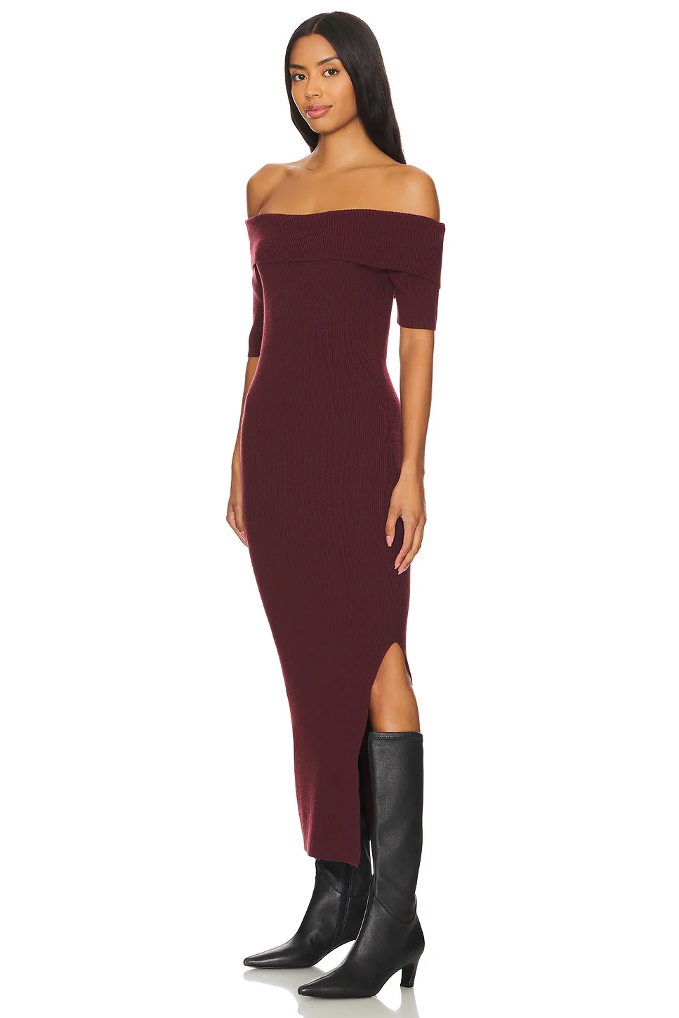 Jennifer Off Shoulder Midi Rib Dress