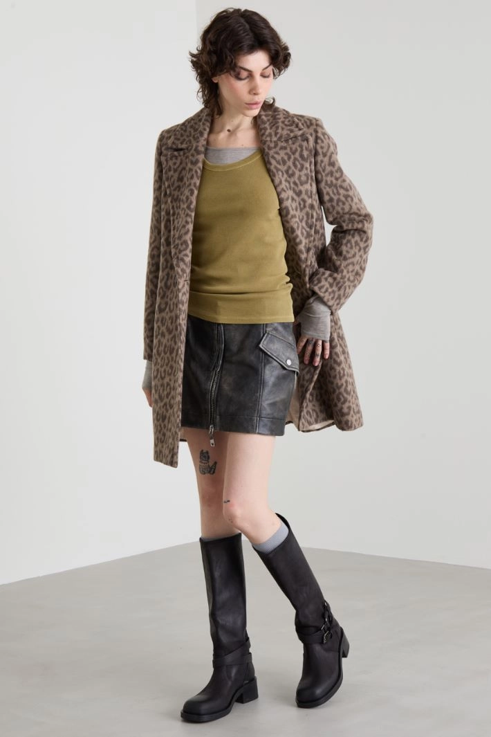 Zip-up leather mini skirt - BLACK