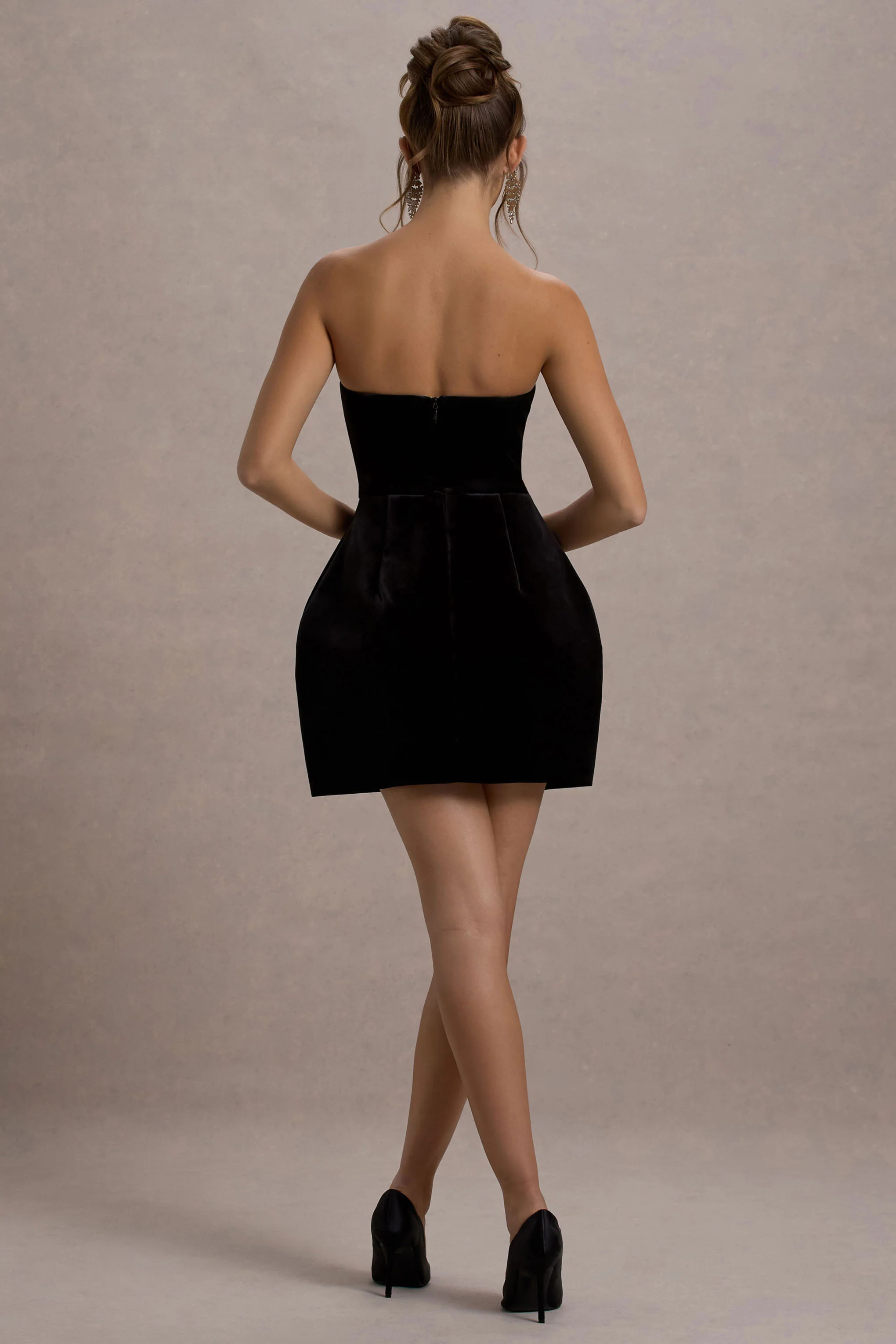 Naia | Black Velvet Embellished Bandeau Mini Dress