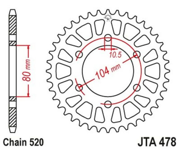 JT. Aluminum Ultra-Light Anti-Mud Sprocket 478 - 520Ref: Jtc00527A / 1096571003