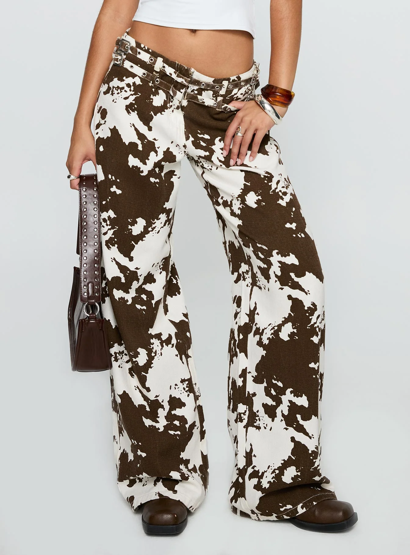 Baccarat Mid Rise Wide Leg Belted Pant Cow Print