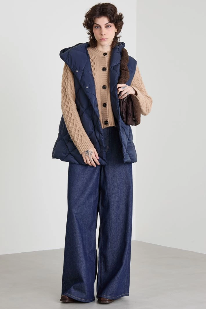 Cable-knit wool cardigan - CAMEL