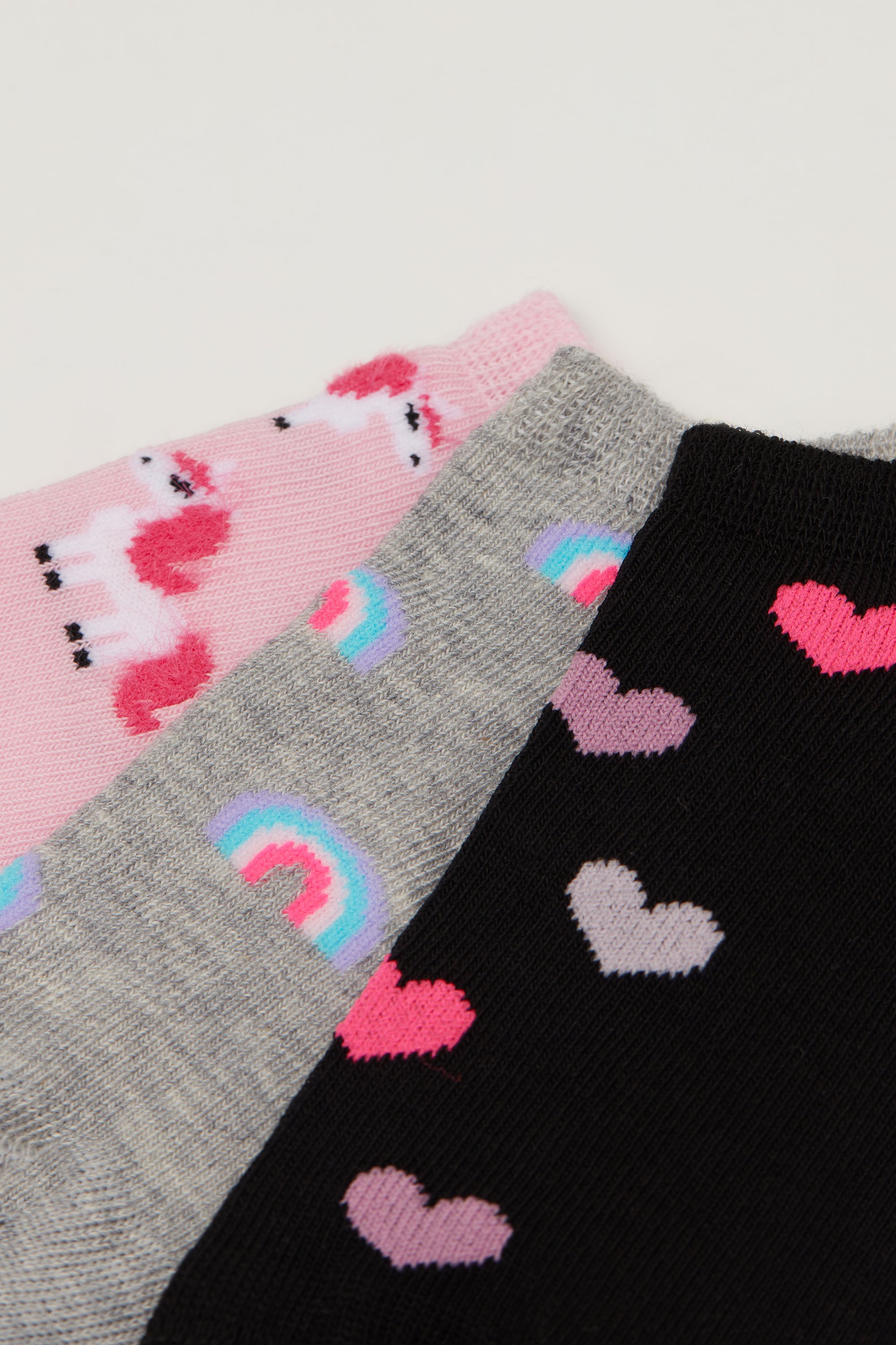 3 Pairs of Girls' Patterned Cotton Trainer Socks