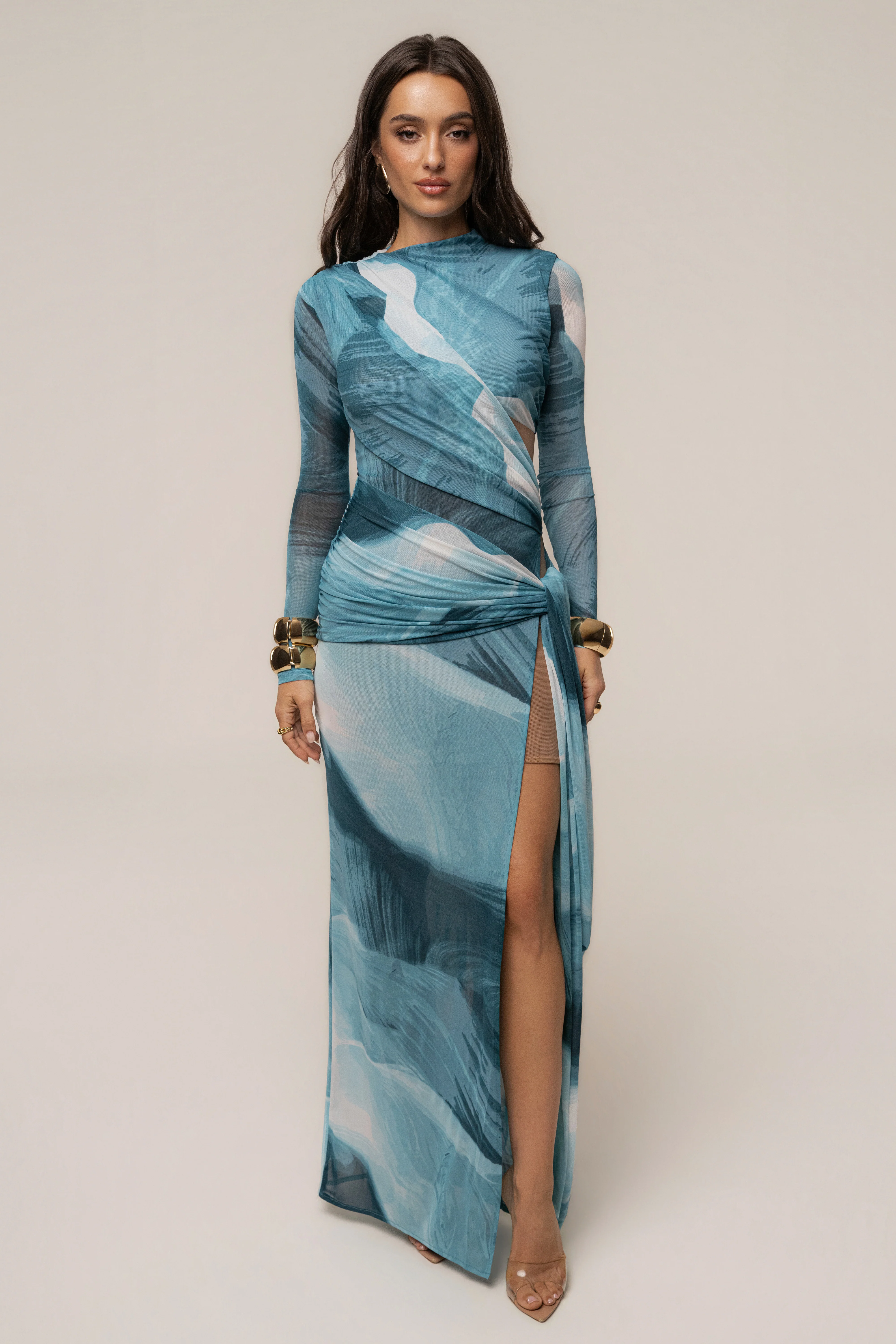 Sunset Blue Heatwave Mesh Maxi Dress