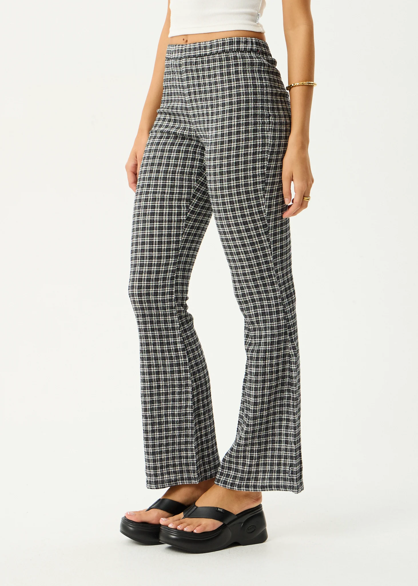 AFENDS Womens Asta - Seersucker Flare Pant - Steel Check