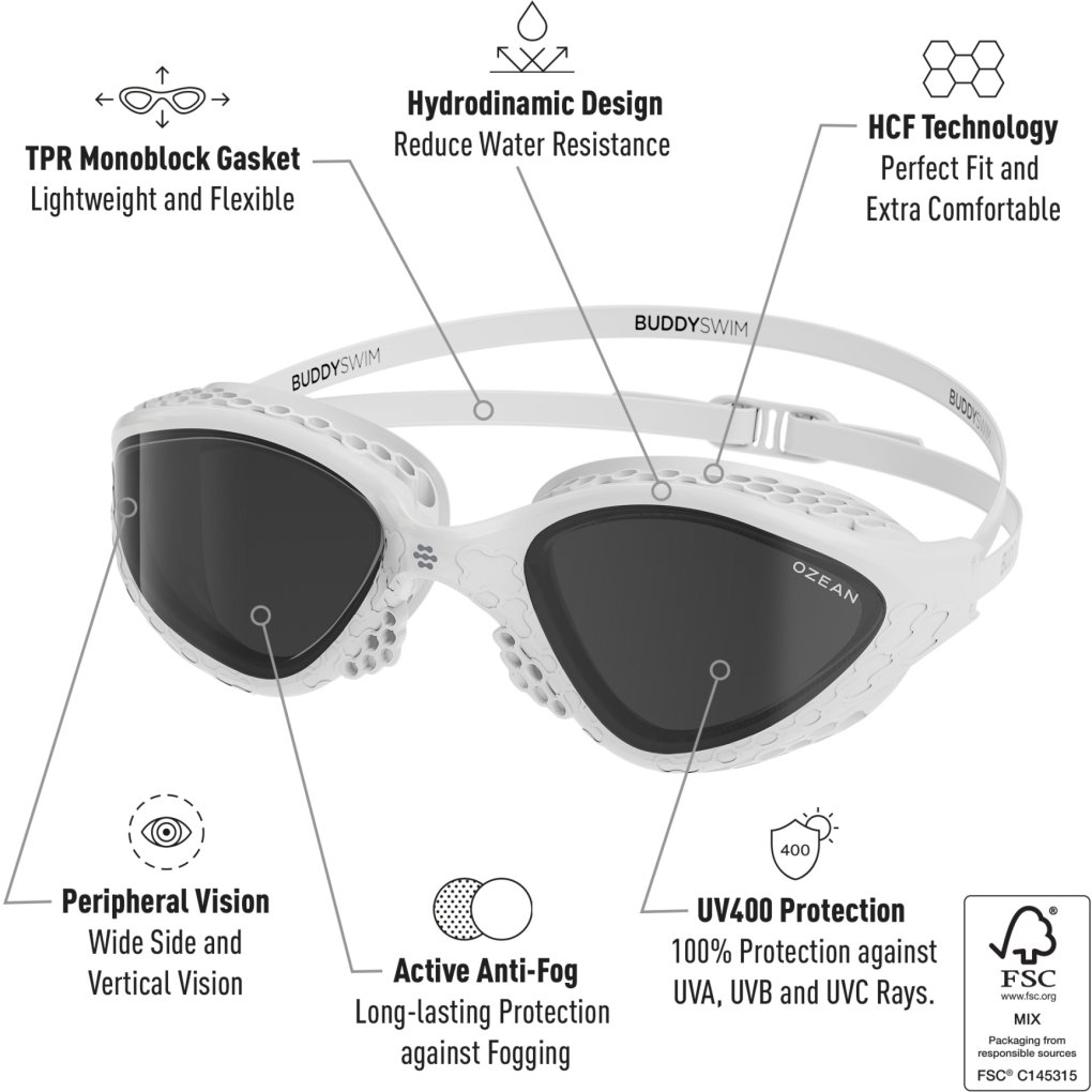 Buddyswim Ozean Swim Goggles - white/smoke