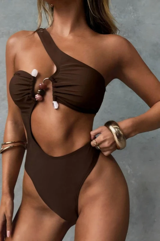 One Shoulder Cutout One Piece Bikini Set