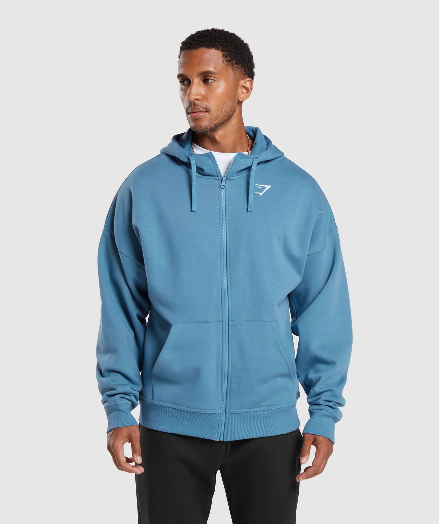 Crest Oversized Zip Up Hoodie Denim Blue