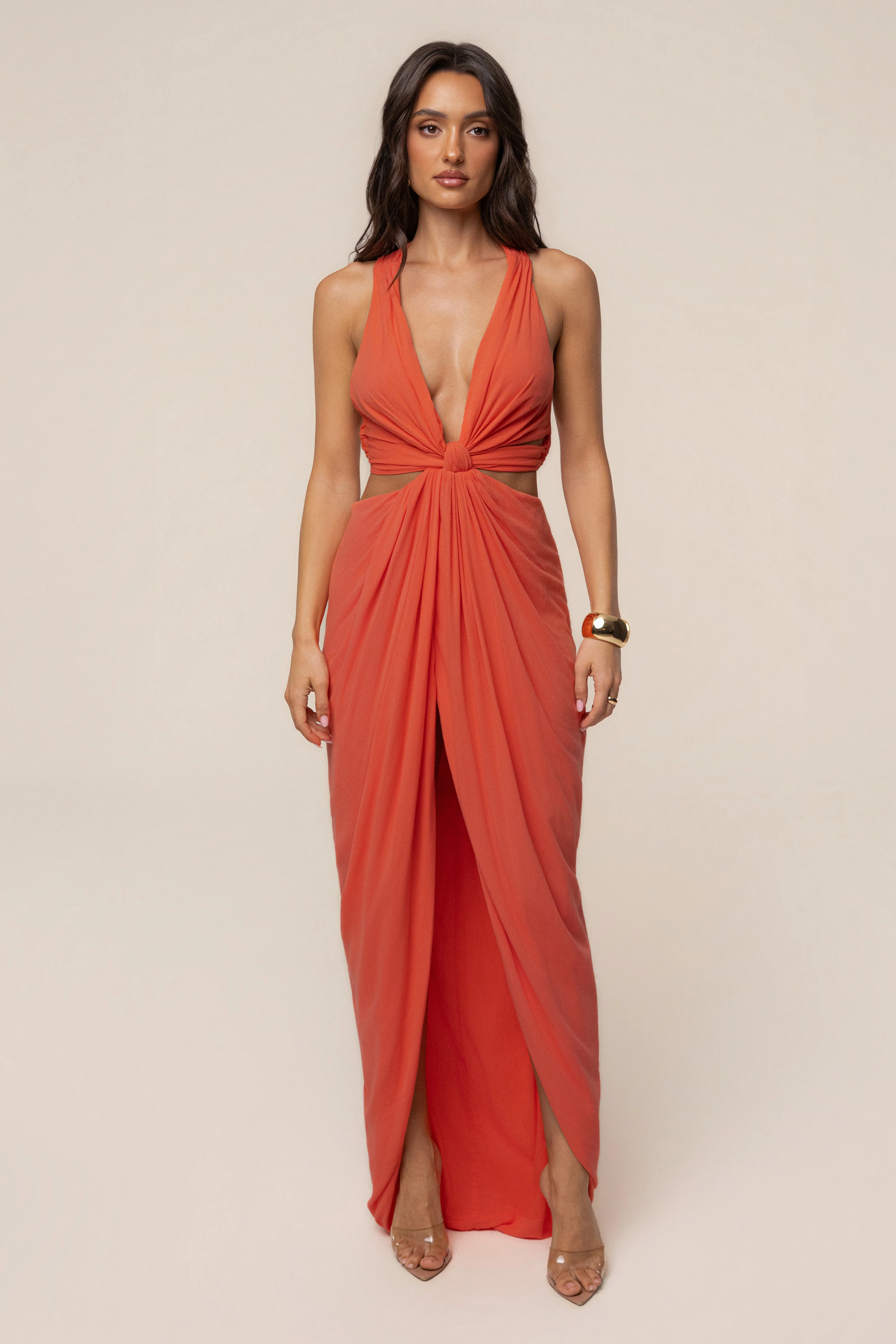 Coral Warm Sunsets Maxi Dress