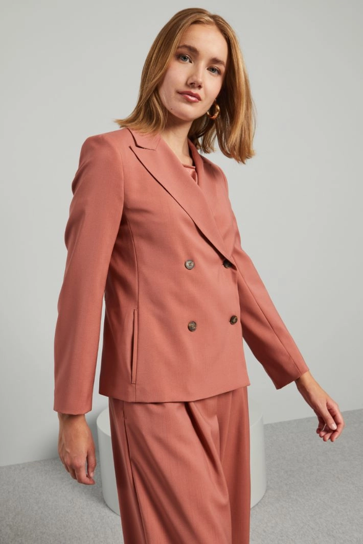 Double-breasted belted blazer - ANTIQUE PINK