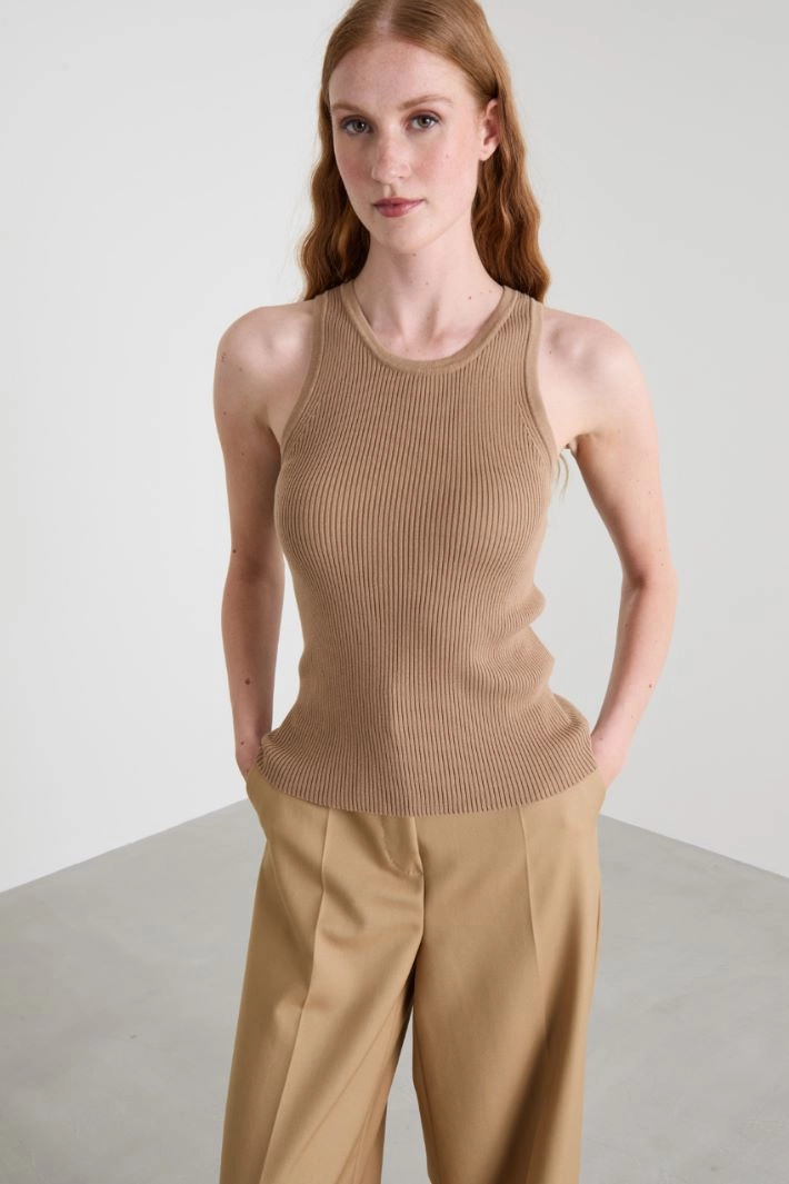 Rib-knit top - CAMEL