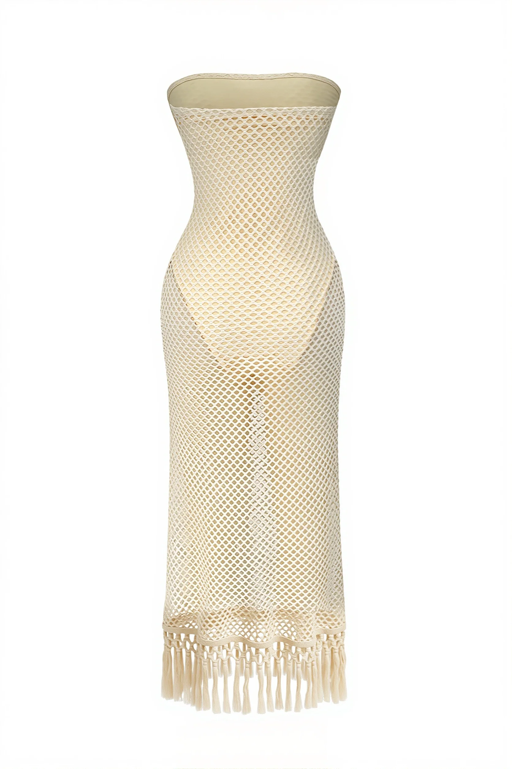 Solid Hollow Out Knitted Slim Vacation Maxi Dress