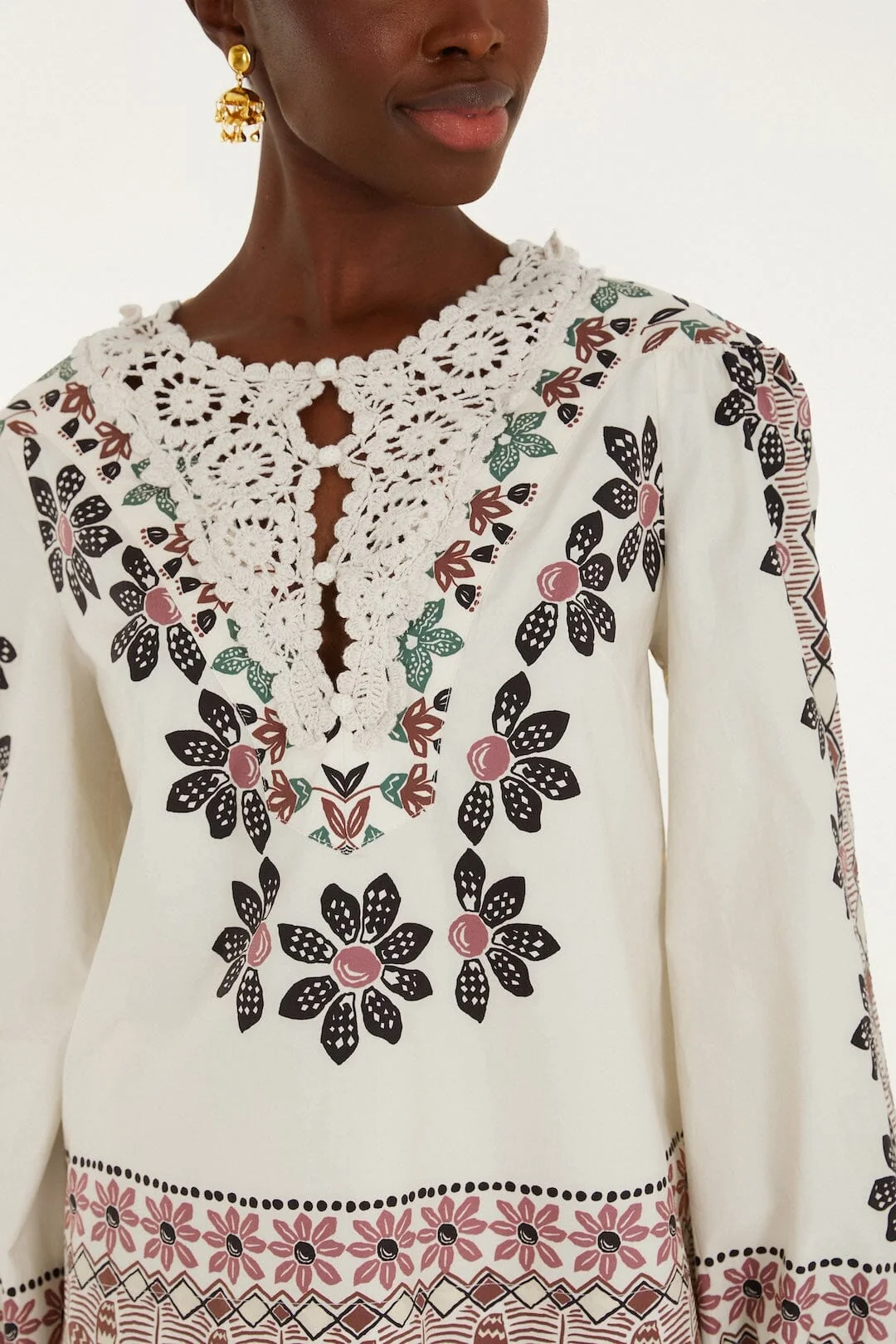 Off-White Ainika Rustic Flowers Crochet Detail Blouse