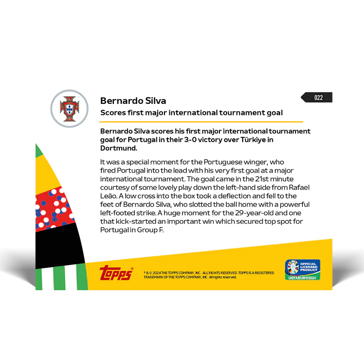 Bernardo Silva - Scores first major international tournament goal - EURO 2024 TOPPS NOW® Card 22