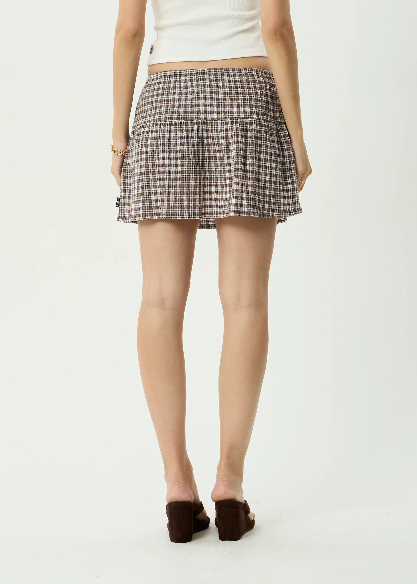 AFENDS Womens Poppi - Seersucker Mini Skirt - Coffee Check
