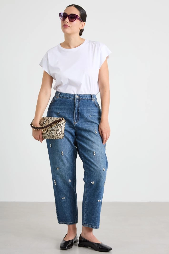 Boyfriend jeans in embroidered denim - BLUE