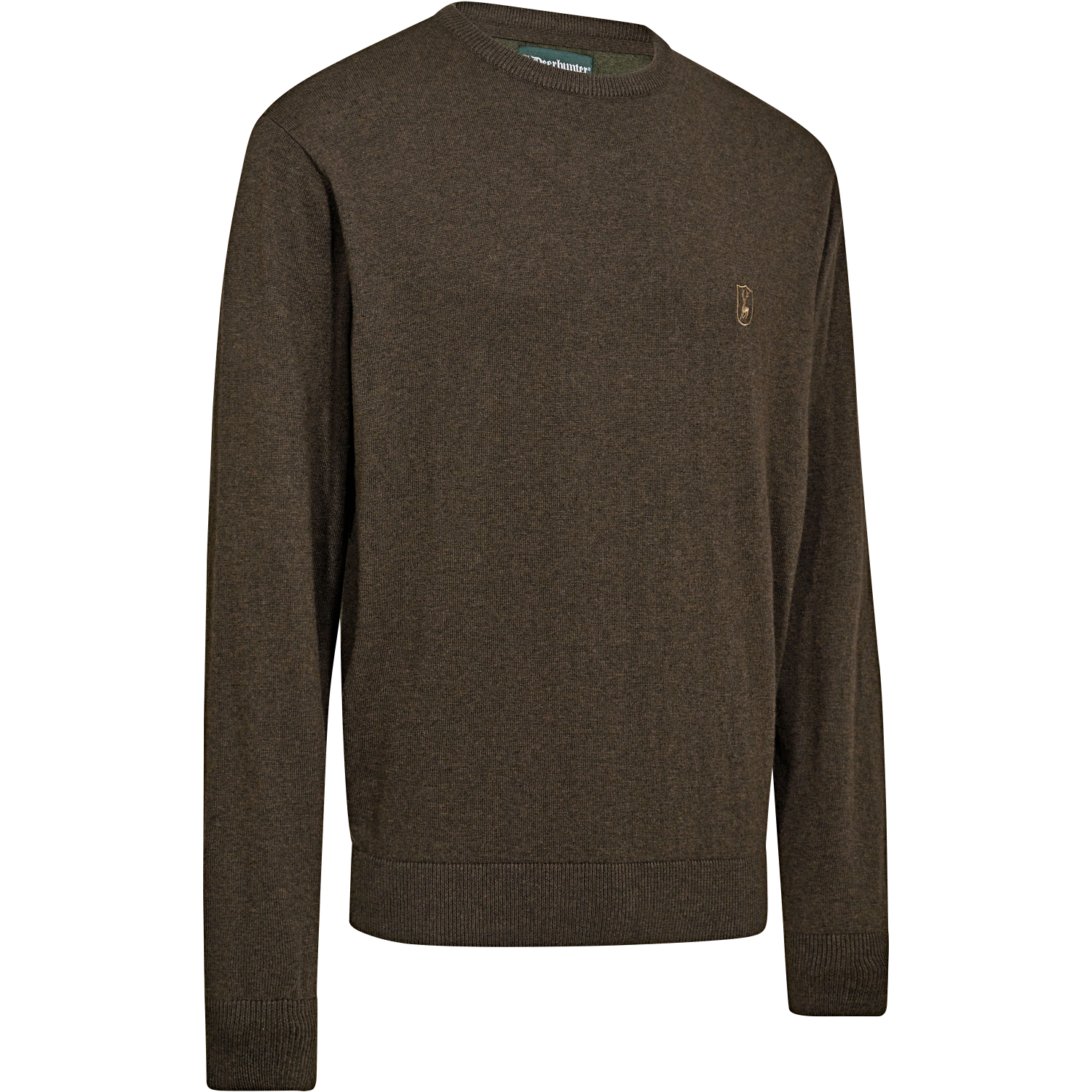Harrington Knitted Jumper For Men, With Round Neck (Brown Melange)