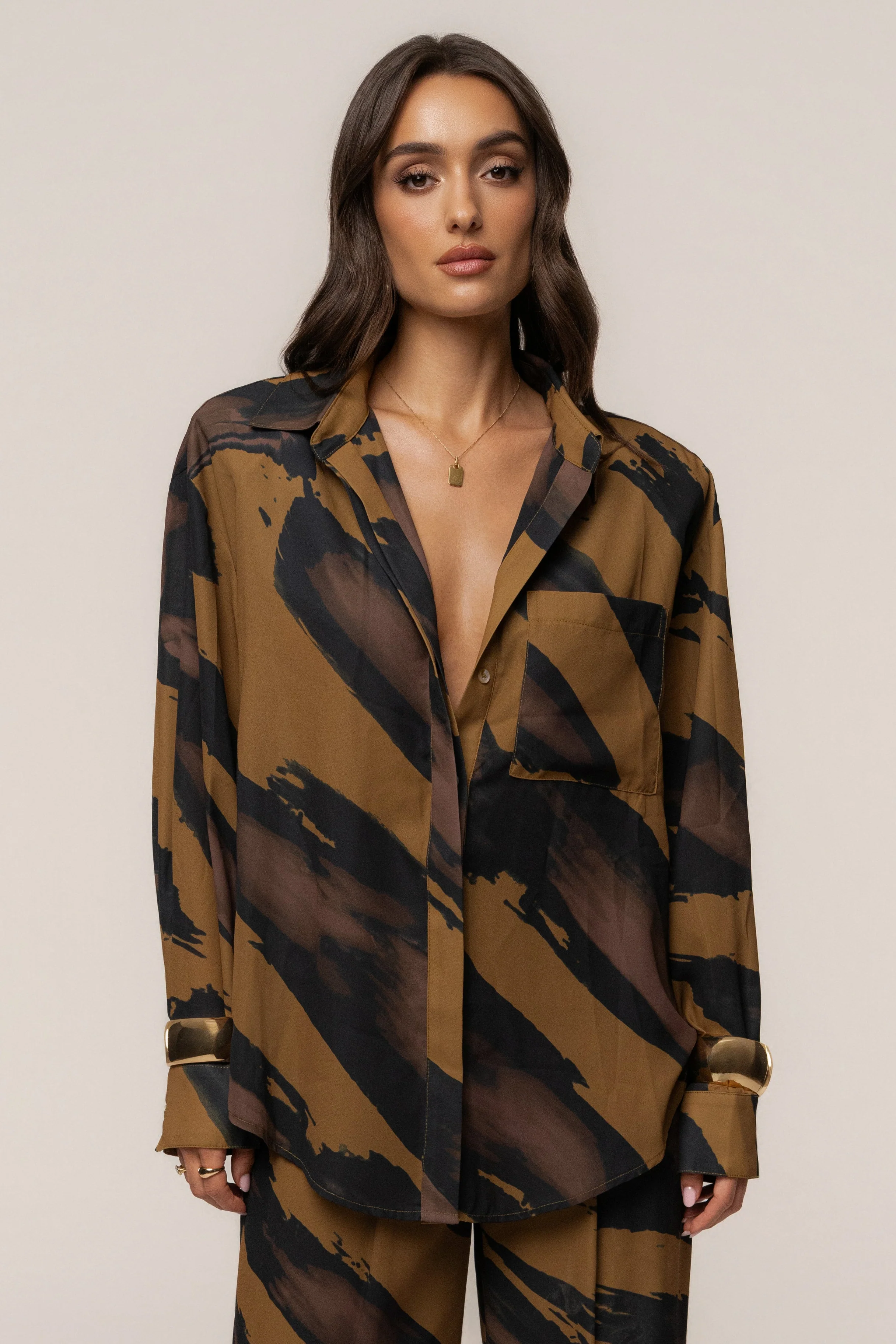 Gold Dusk Fierce Form Button-Down Shirt