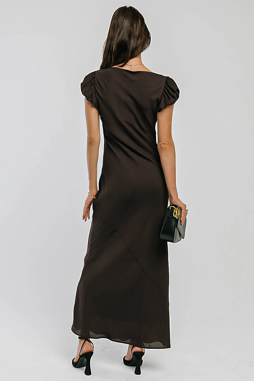 Ellie Mesh Maxi Dress in Brown