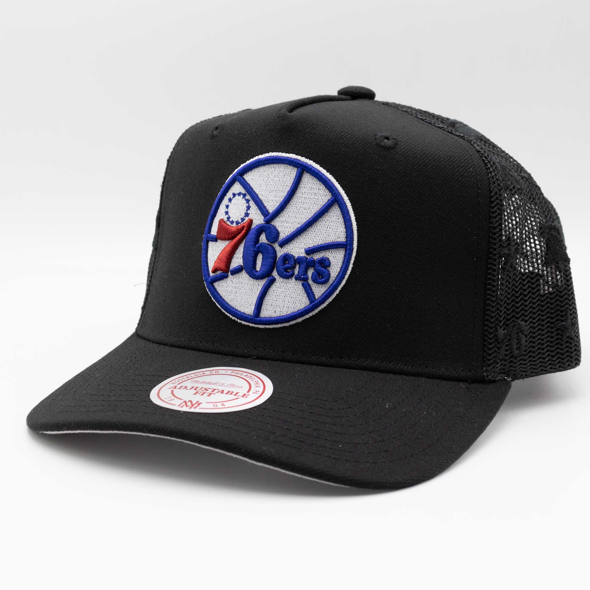 Philadelphia 76ers Mitchell & Ness Monogram NBA Trucker Cap Black