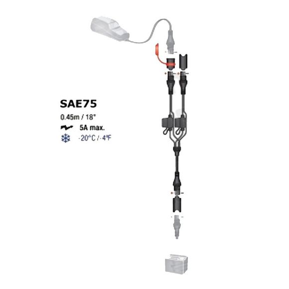 Tecmate O-5 Dedoubleur battery charger cable with universal fuseRef: tc0009 / sae75