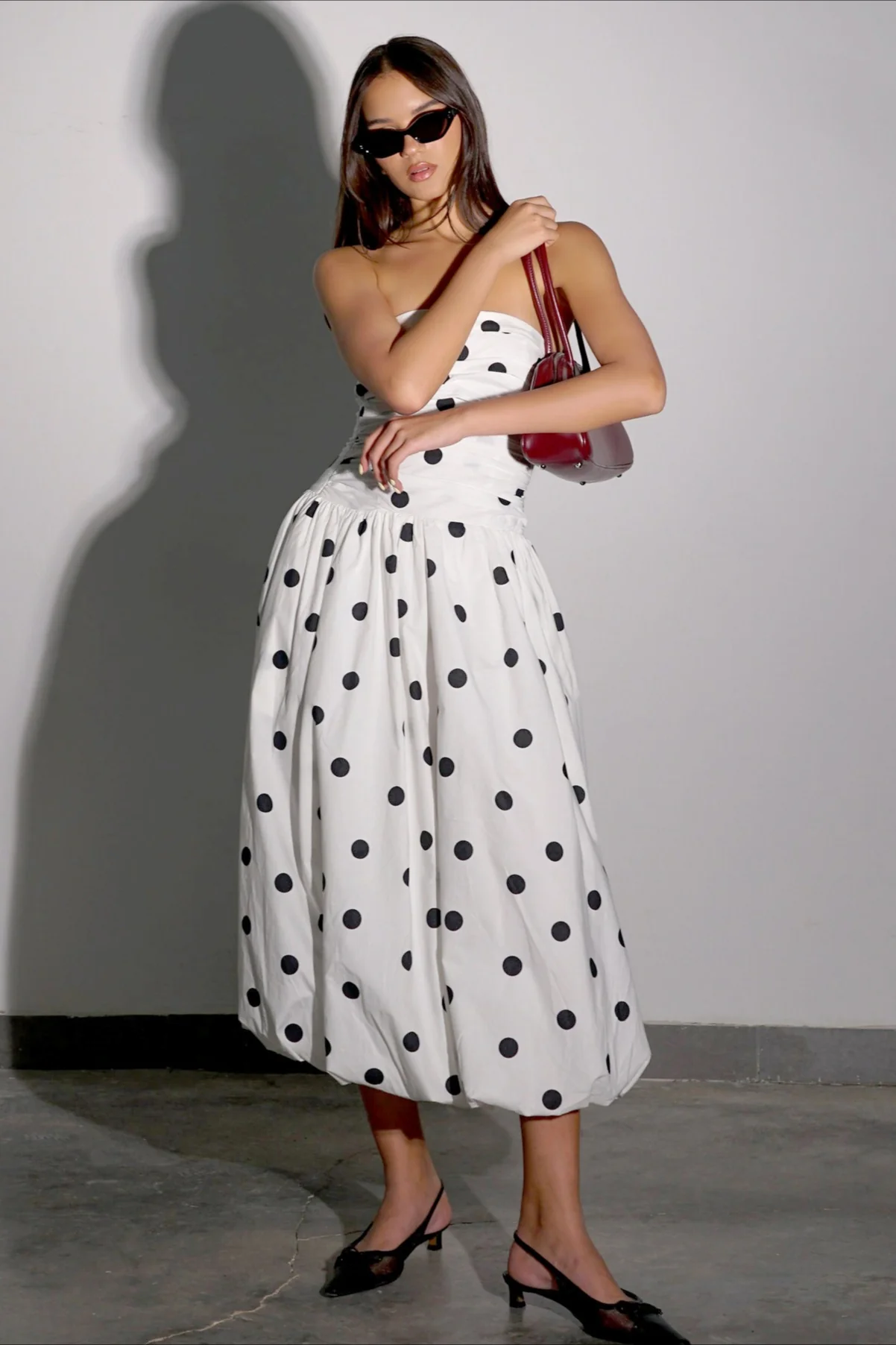 Polka Dot Bandeau Bodycon Maxi Dress