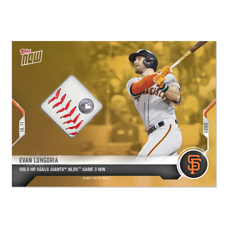 Game-used Ball Relic # to 1 - Evan Longoria - 2021 MLB TOPPS NOW® Card 957C