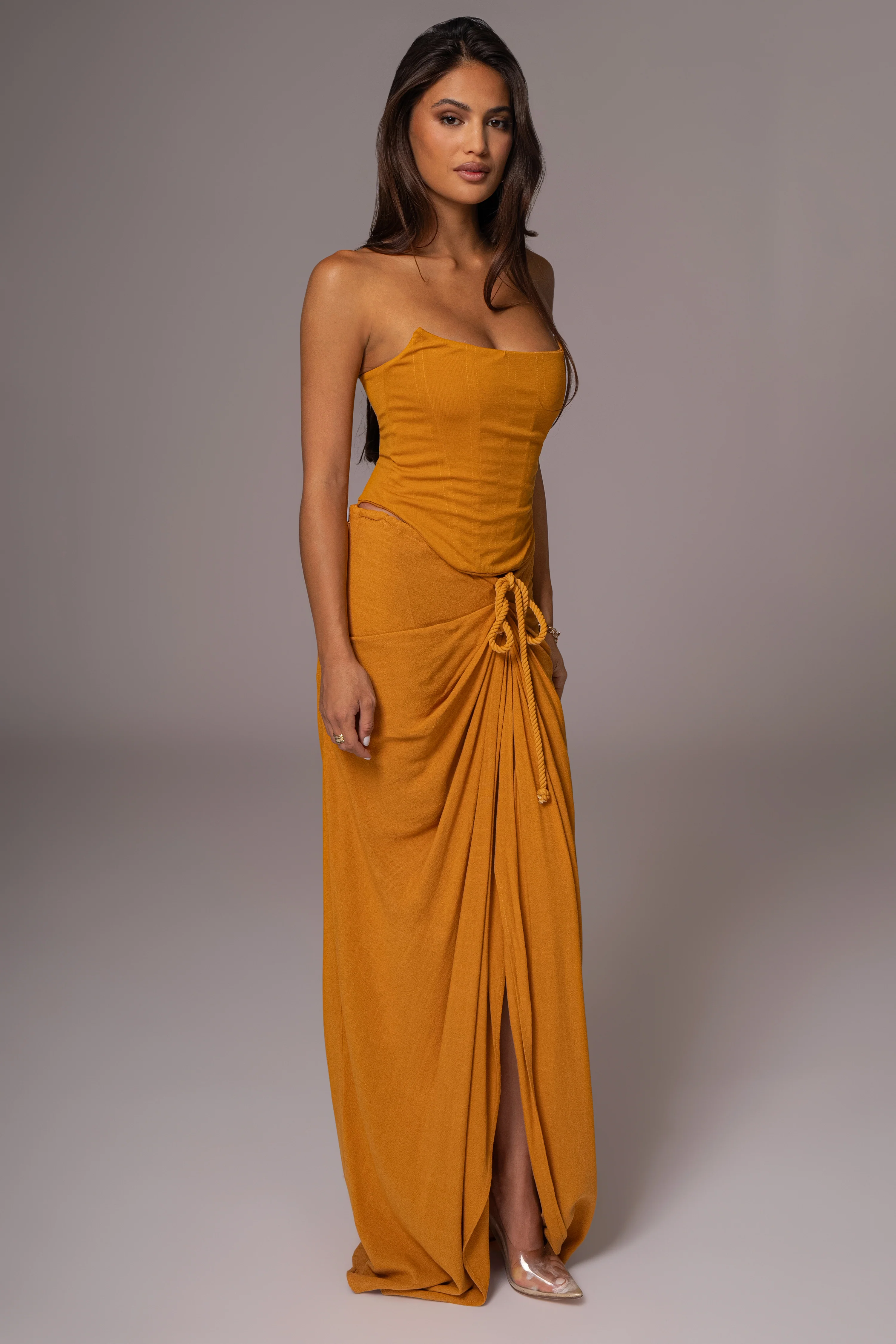 Yellow Noelia Linen Slit Skirt