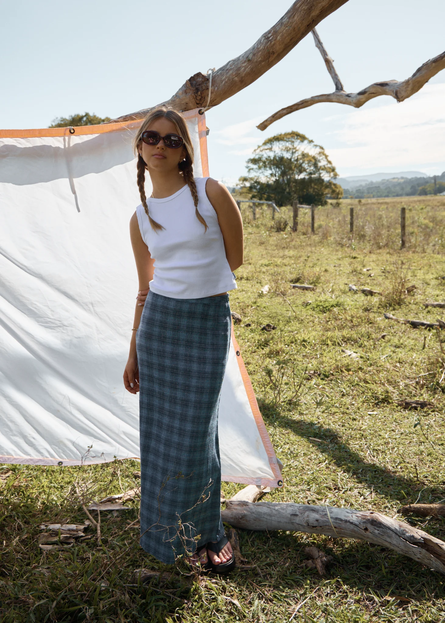 AFENDS Womens Lita - Seersucker Maxi Skirt - Position Navy Check