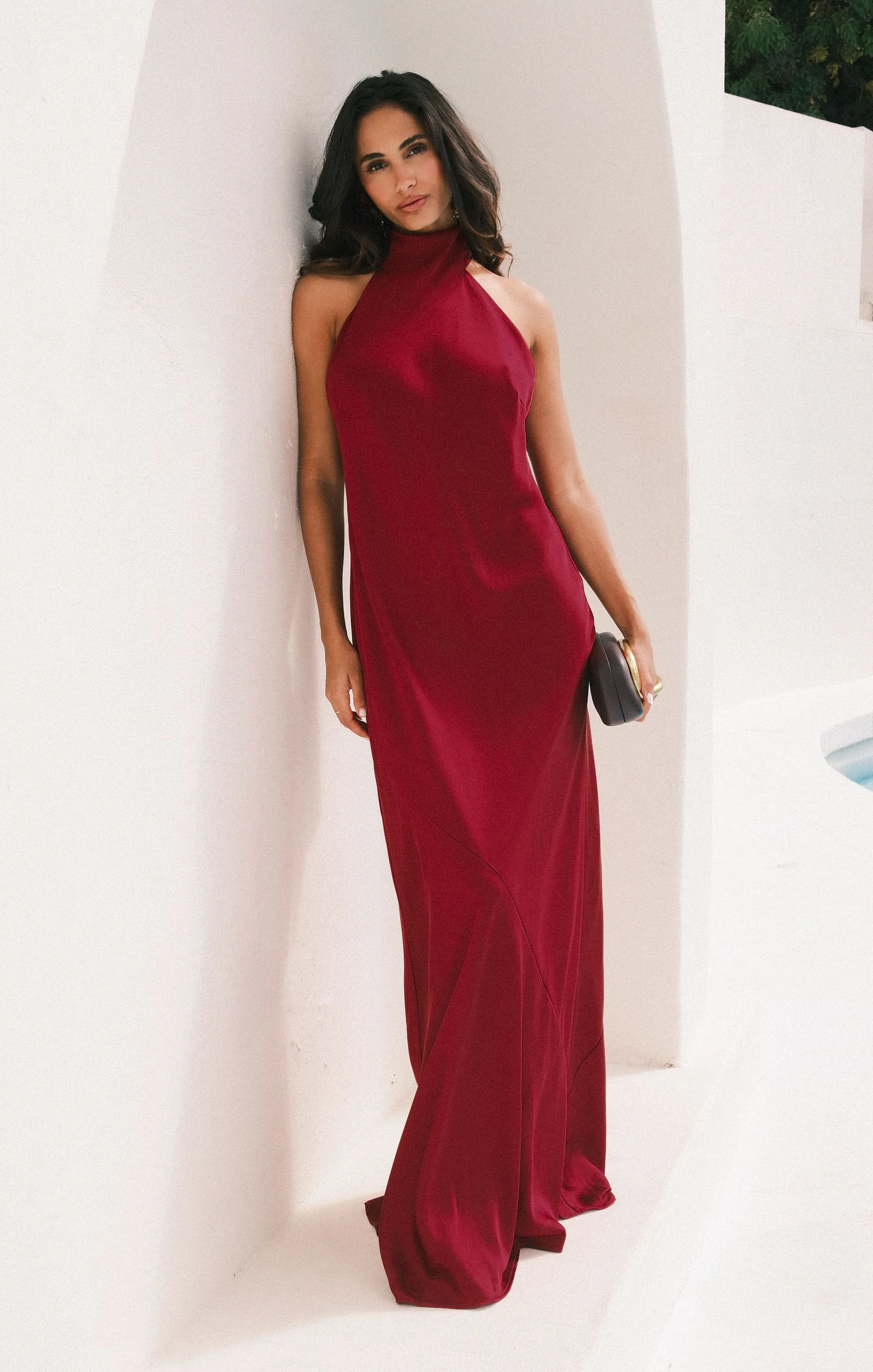 Lisa Maxi Dress ~ Cranberry Luxe Satin