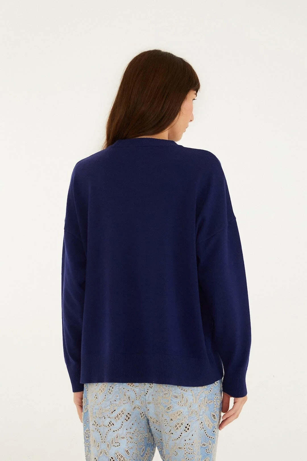 Dark Blue Love Birds Embroidered Sweater