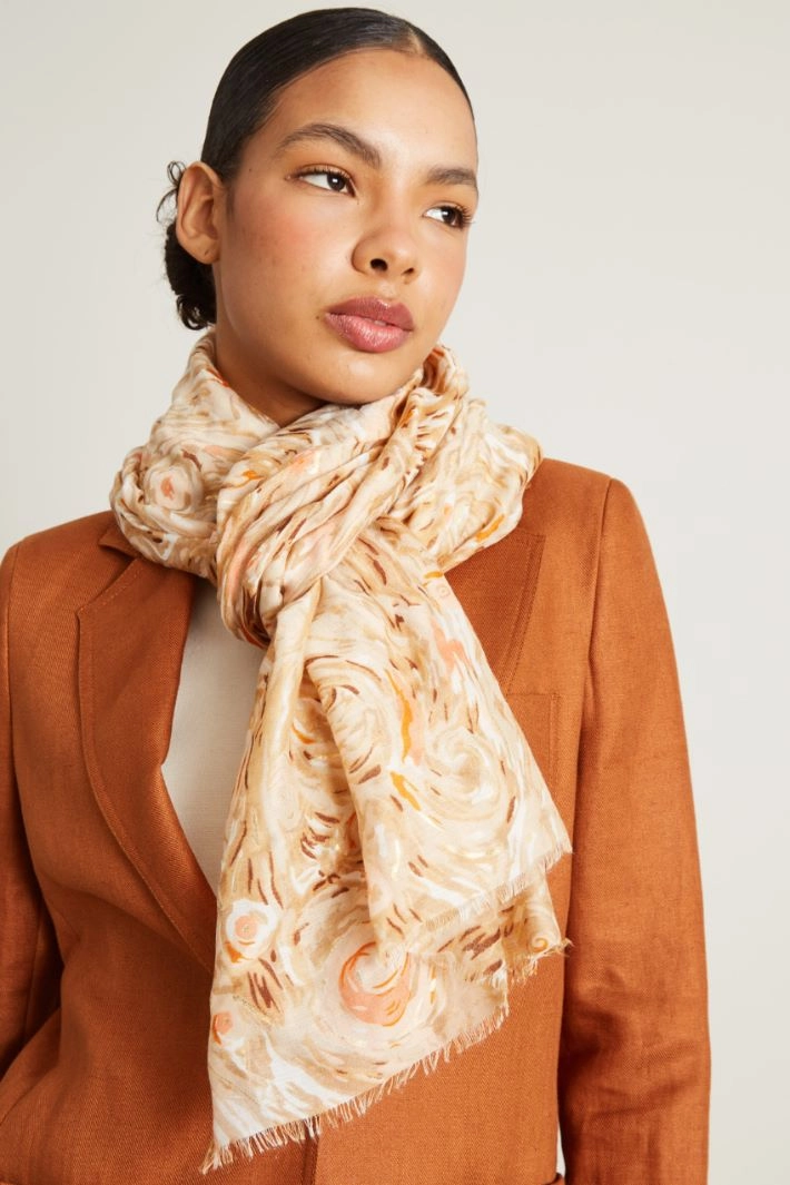 Lurex patterned scarf - BEIGE