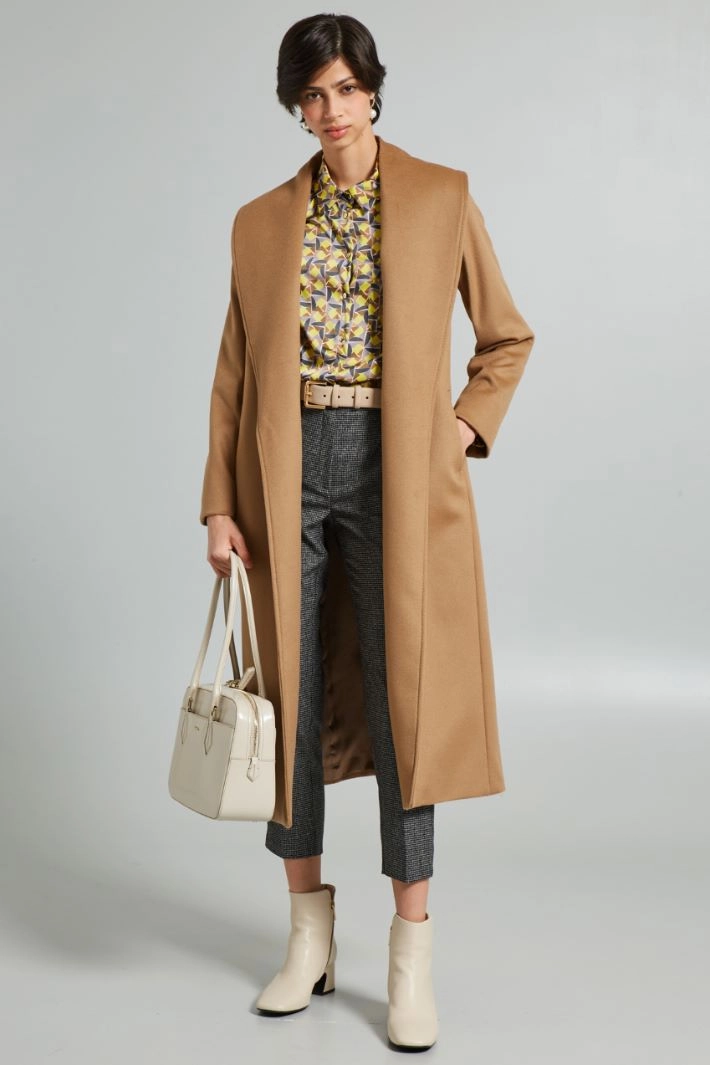 Coat with shawl collar - CAMEL