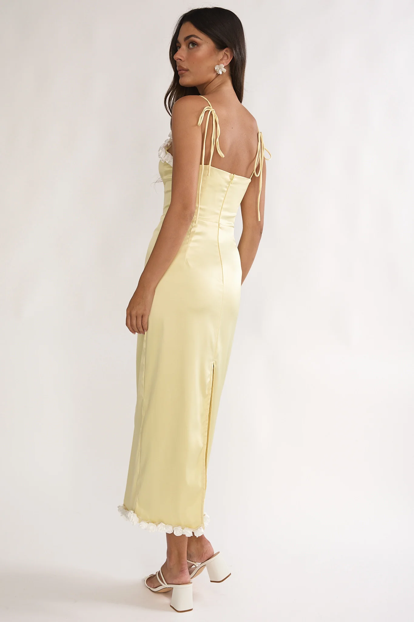 Delyse Rosette Trim Maxi Dress Yellow