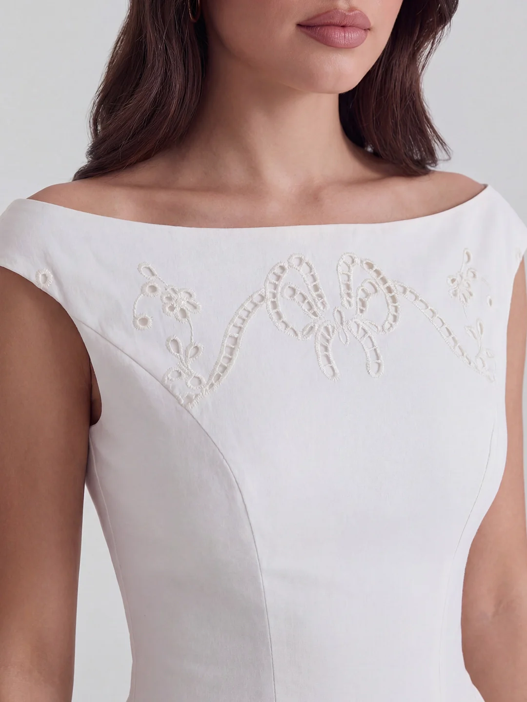 Chic Boat Neck Broderie Anglaise Dress