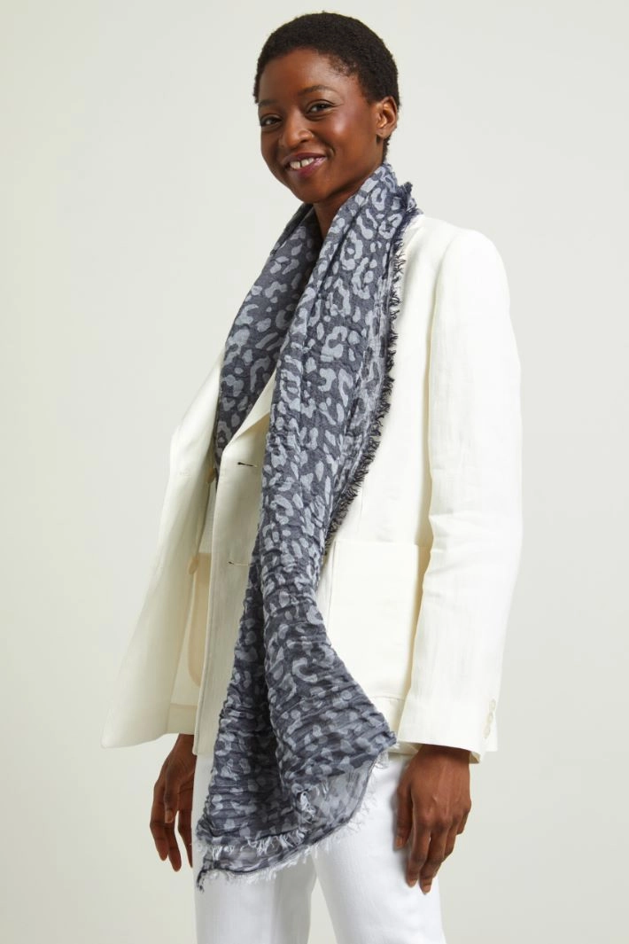 Gauze jacquard stole - DARK BLUE GREY
