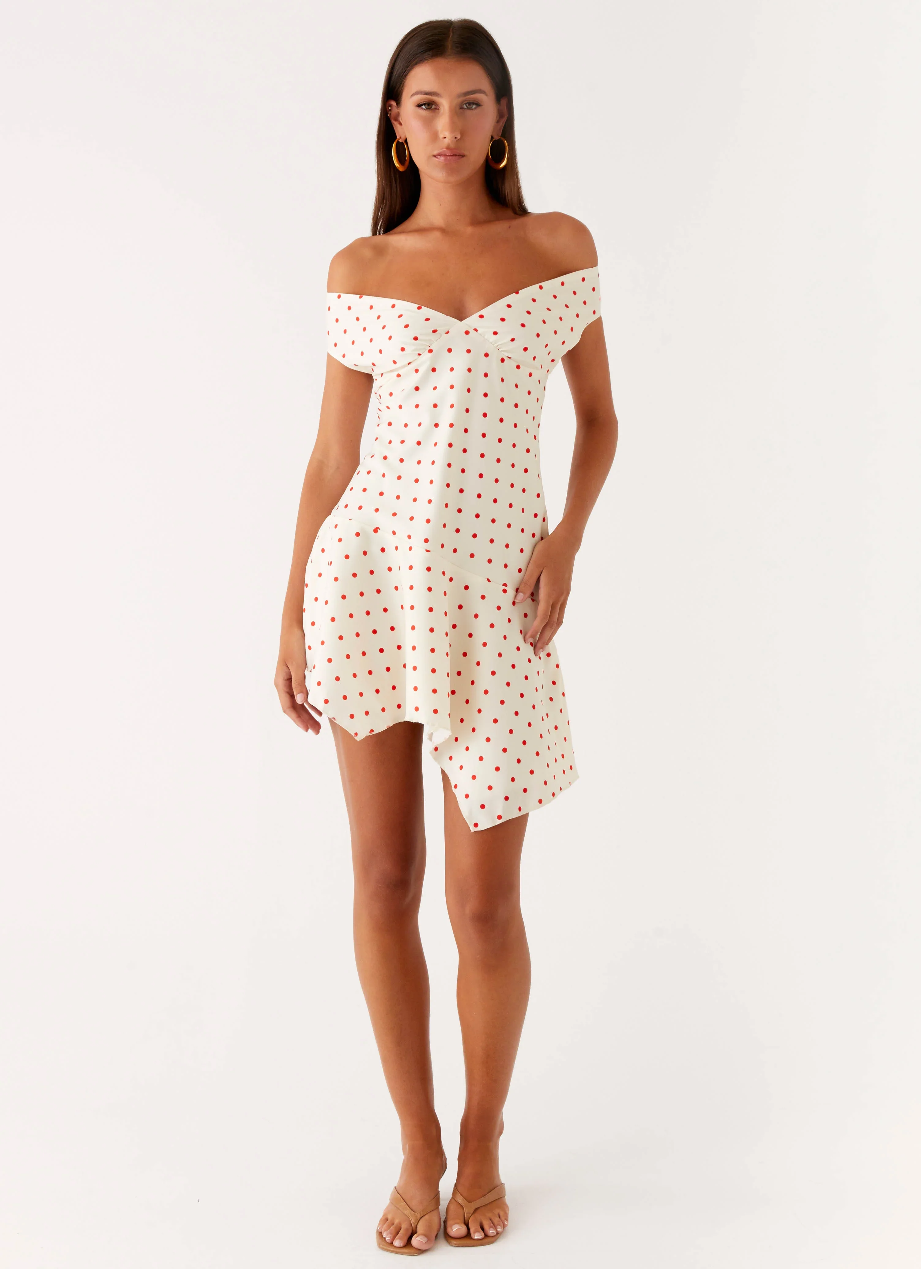 Alma Mini Dress - White Red Polka Dot