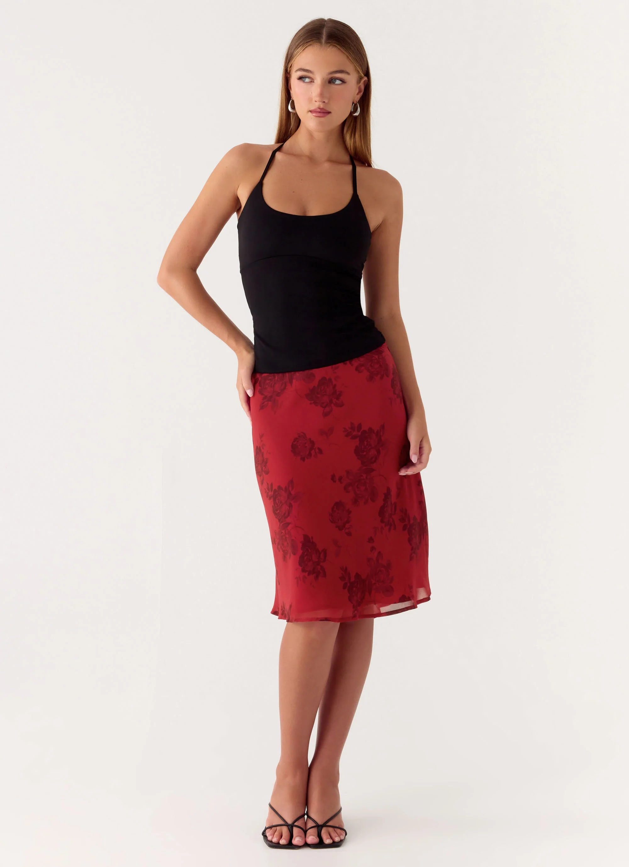 Karleigh Midi Skirt - Cherry Rose