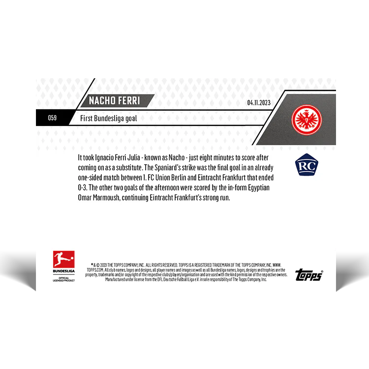 Topps UK - Nacho Ferri - First Bundesliga goal - Bundesliga TOPPS NOW® Card #59