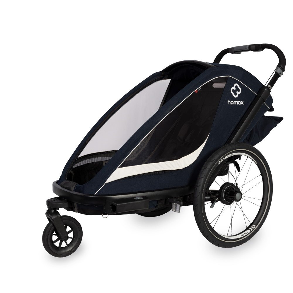 Hamax One Bike Trailer for 1 Kid - Incl. Drawbar and Stroller Wheel - Navy/Cream