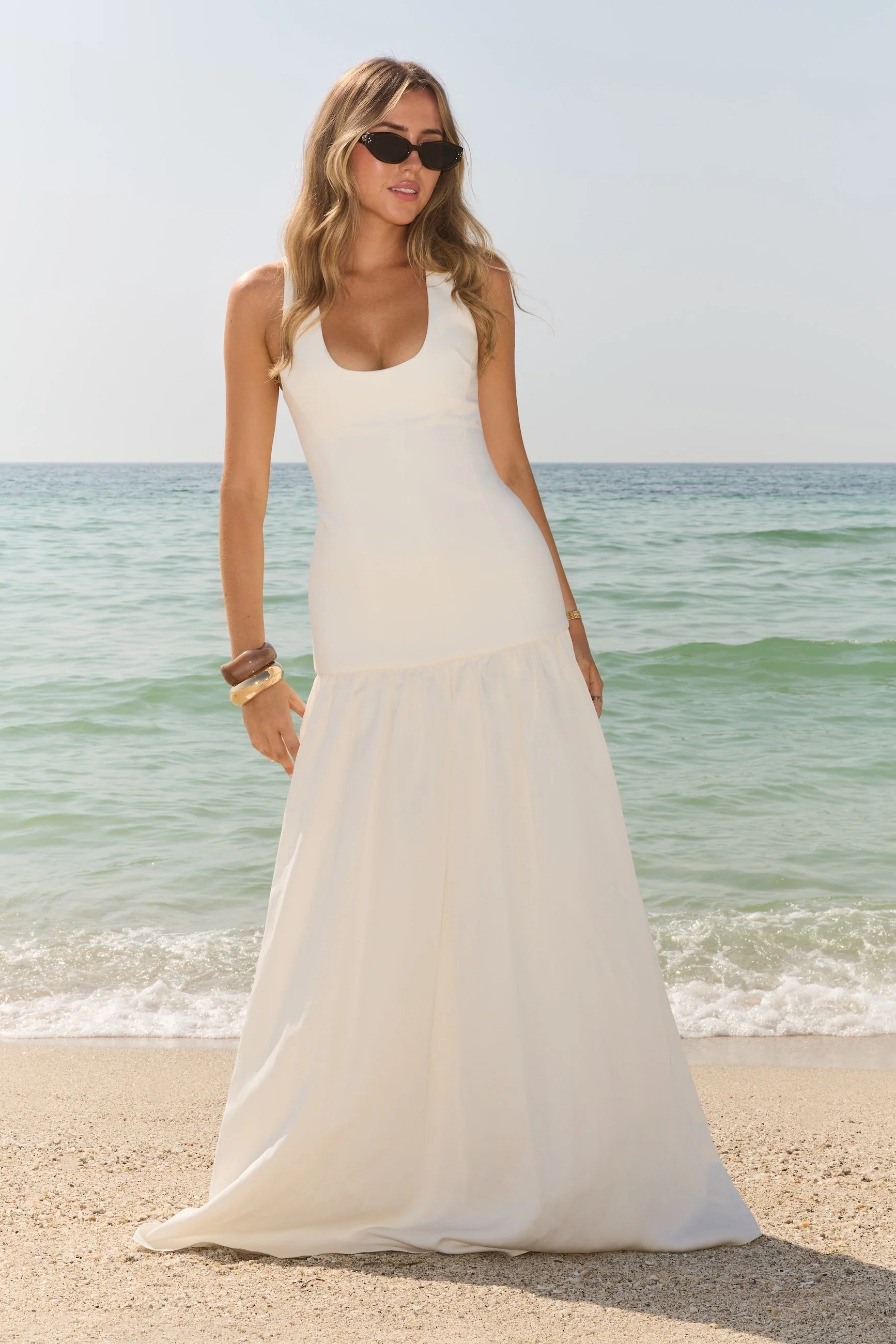 Linen Mix Dropped Waist Maxi Dress