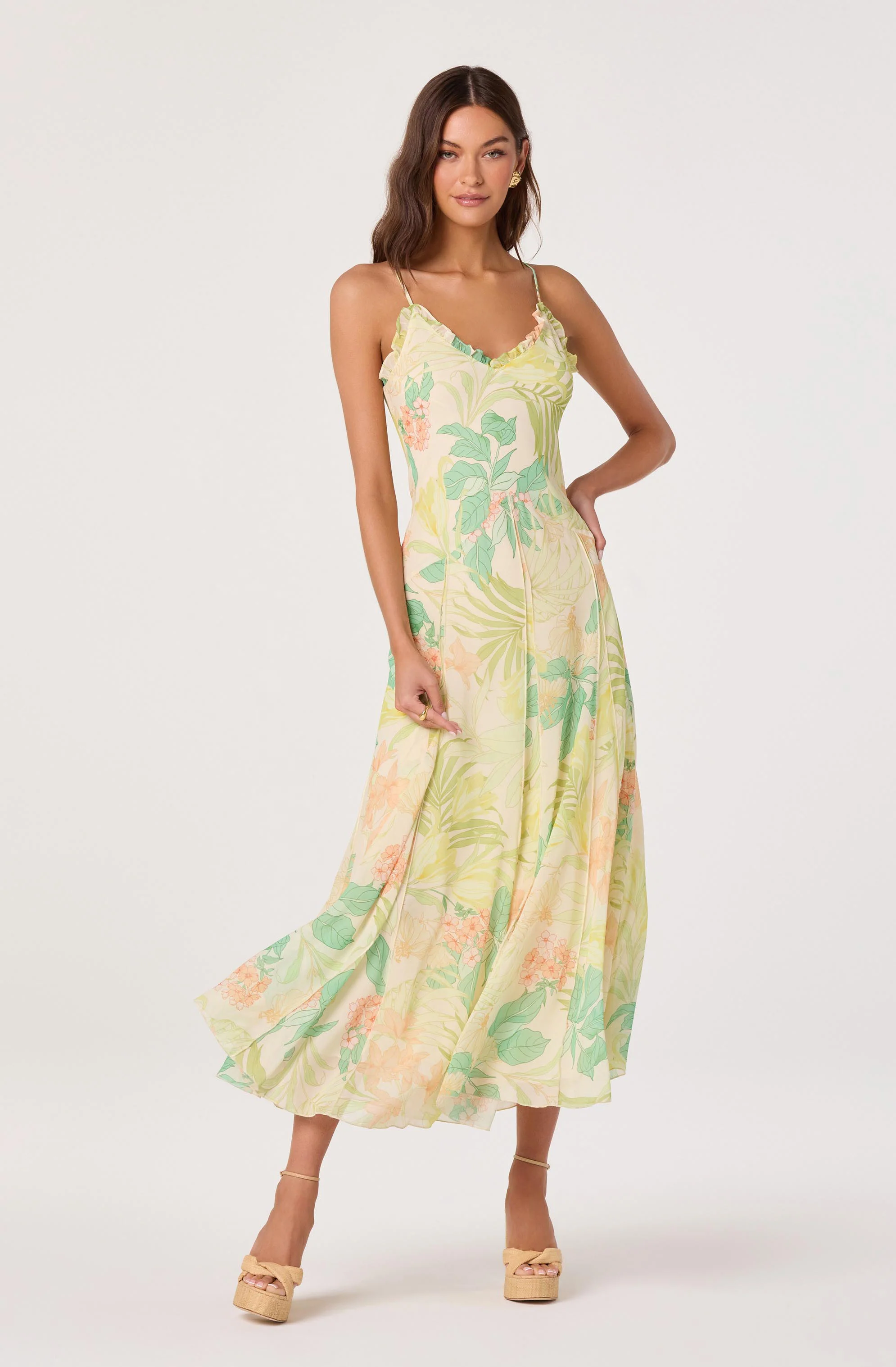 Hana Ruffle Trim Chiffon Maxi Dress