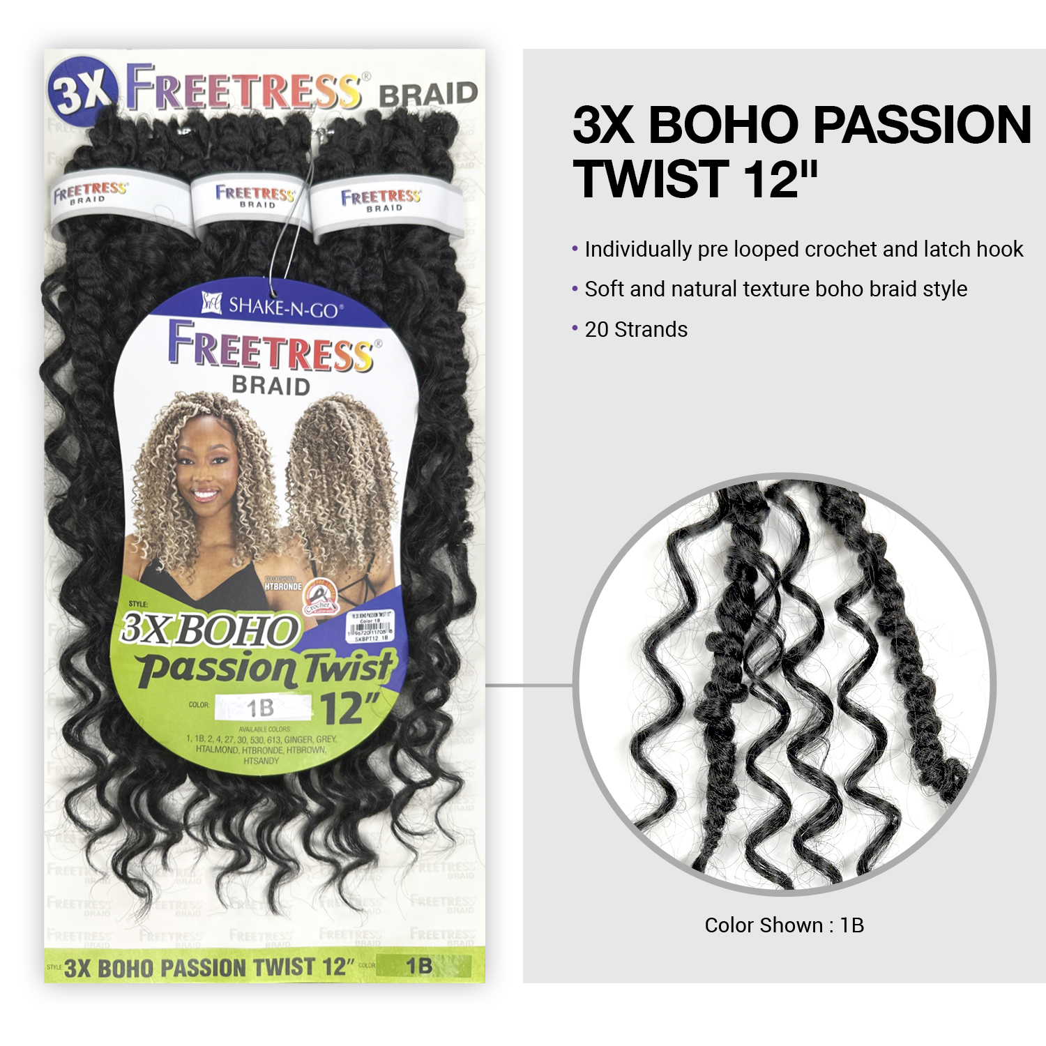 FreeTress Crochet Braids 3X Boho Passion Twist 12