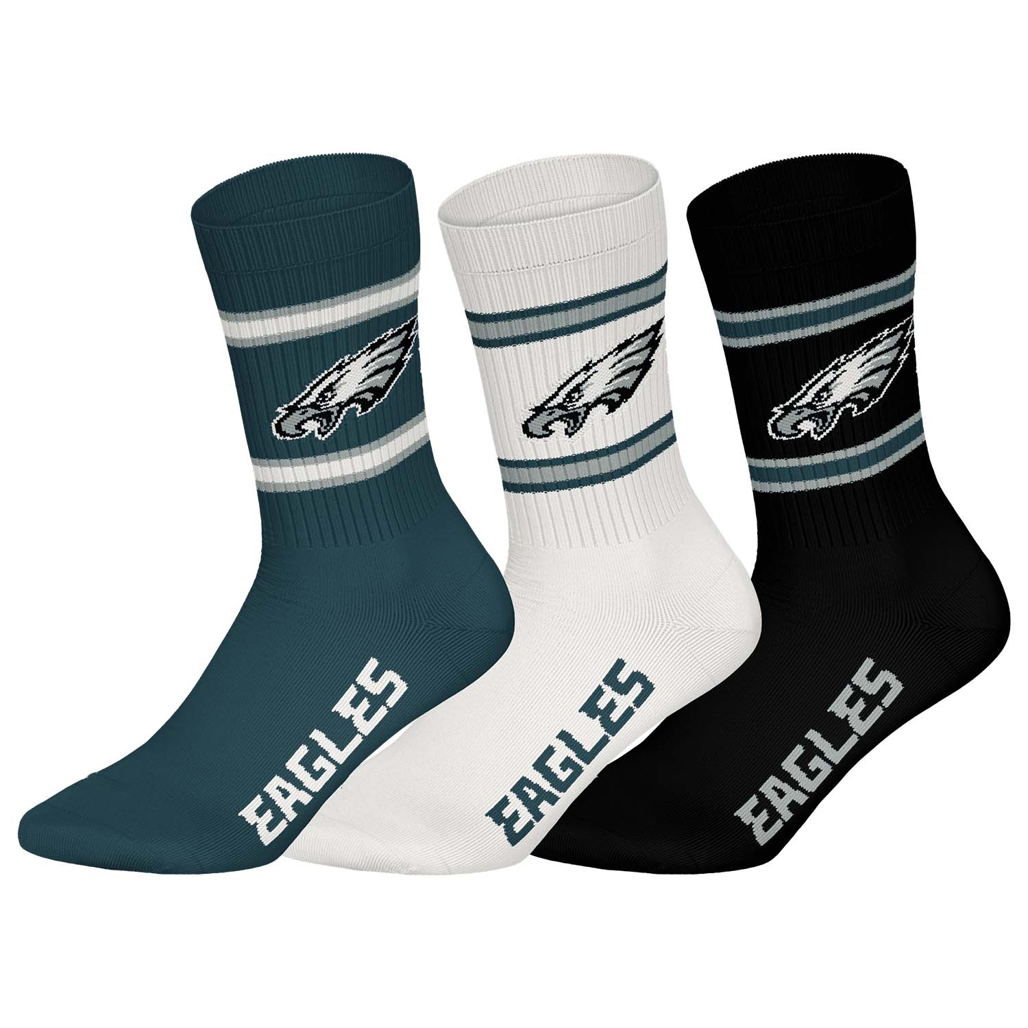 Philadelphia Eagles Team Set NFL Crew Socks (3-Pack)