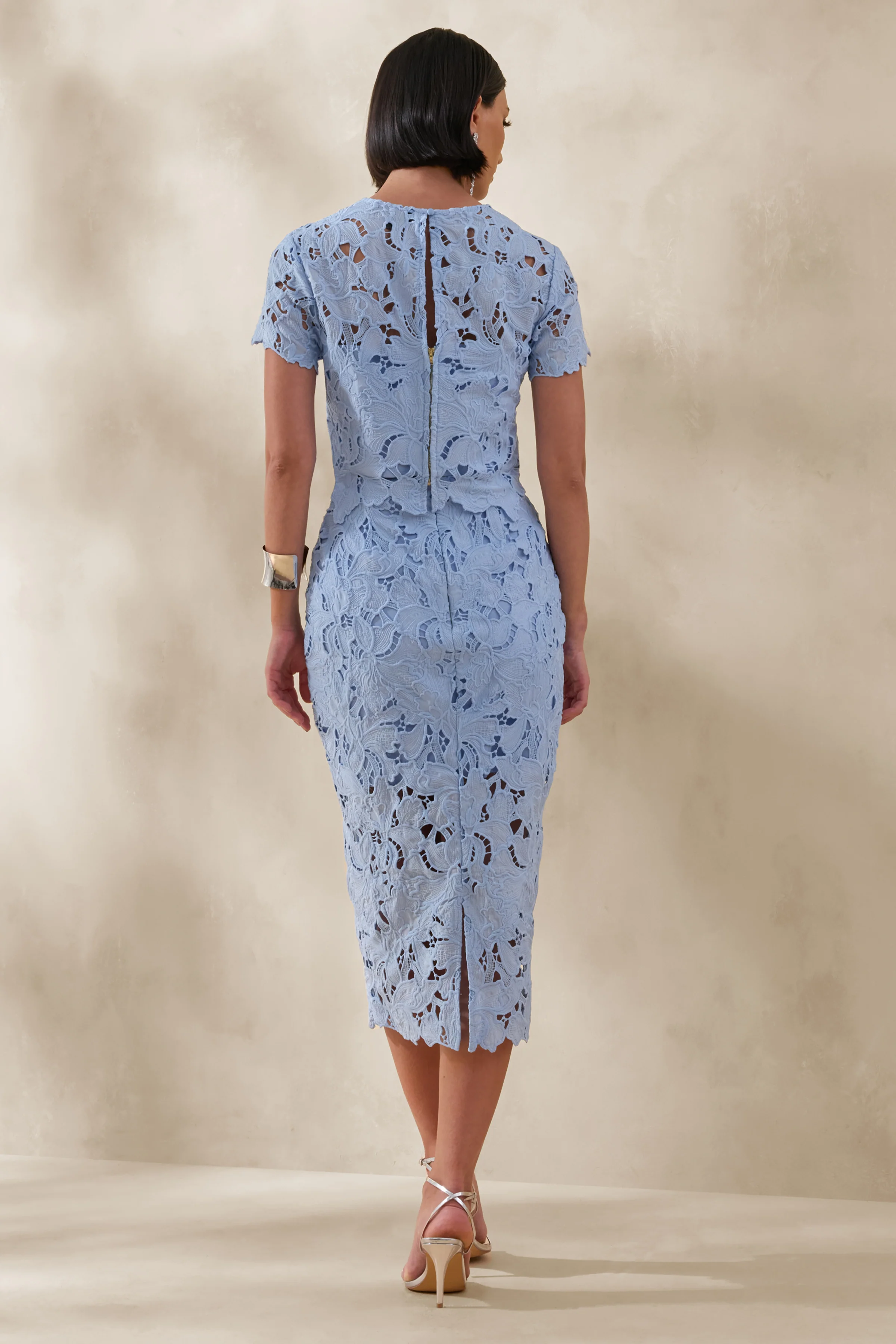 Aisling | Powder Blue Lace Midi-Skirt